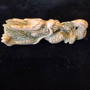 Intricate Dragon Faux Ivory Netsuke Statue